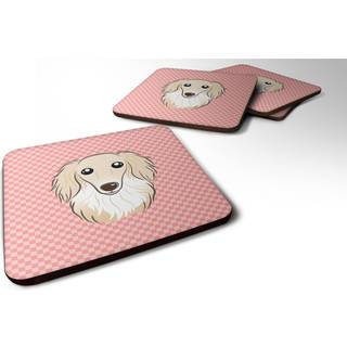 """" Caroline's Treasures BB1212FC Checkerboard Pink Longhair Creme Dachshund Foam Coaster (Sæt på 4) 3.5 """" ""H X 3.5"" """" ""W Multicolor"" ""