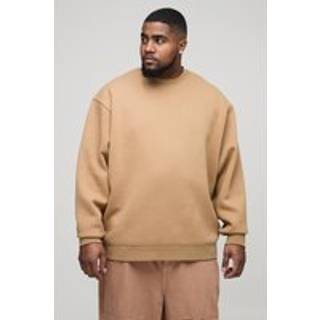 Mens Taupe Plus Oversized Basic Crew Neck Sweatshirt