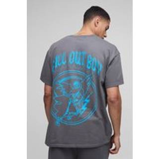 Mens Charcoal Oversized Fall Out Boy Band License Printed T-Shirt