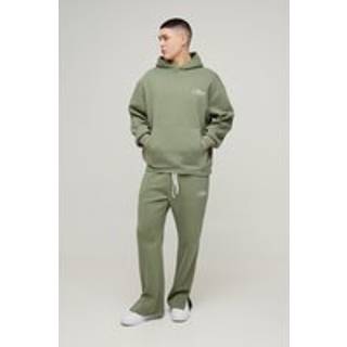 Mens Khaki Oversized Script Hooded Split Hem Tracksuit
