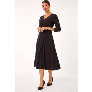 Roman Roman Black Stretch Cross-Over Midi Dress