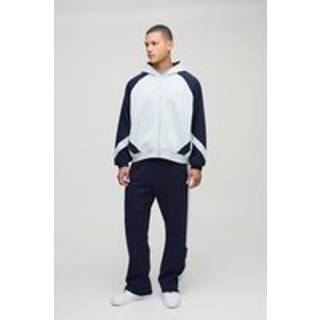 Mens Blue Oversized Boxy Man Colour Block Zip Hooded Tracksuit
