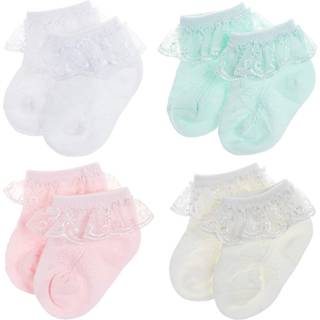 Dreshow BQUBO Baby Girls Socks Eyelet Ruffle Blonder Socks Cute Frilly Socks Nyfødte/spædbarn/småbørn/børn sommer tynde sokker kjole sokker