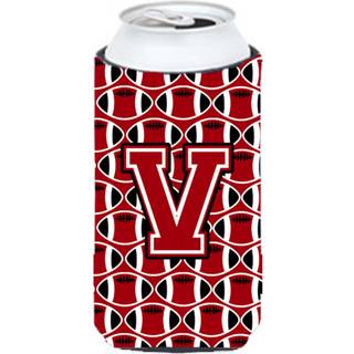 """" Letter v Football Red Black and White Tall Boy Beverage Isulator Hugger CJ1073-VTBC """"
