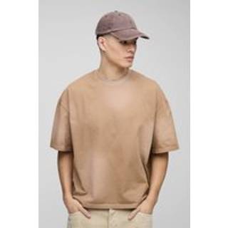 Mens Taupe Oversized Boxy Spray Wash T-Shirt