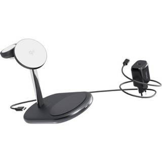 Epico 3-in-1 Trådløs Oplader 15W m. USB-C til USB-C Kabel og PD Vægoplader - MagSafe Kompatibel - Sort