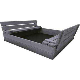 NORDIC PLAY sandkasse med vippelåg og bænk, grå/træ, 22 x 120 x 120 cm