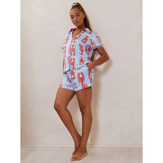 Chelsea Peers Chelsea Peers Blue Short Pyjamas Satin Lobster Print Long Pyjamas Set