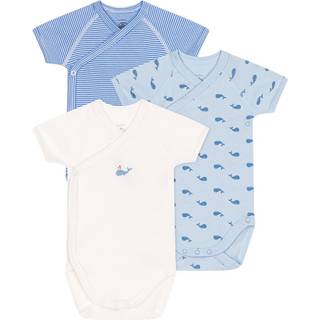 Petit Bateau 3-pak Wrapover-babybodyer I Bomuld Blanc Bleu Newborn  Hvid  nyfødt  Unisex