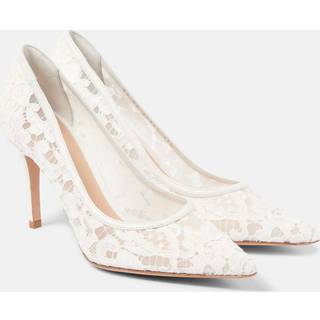 Gianvito Rossi Lyon 85 leather-trimmed lace pumps - white - EU 36