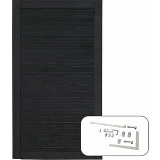 PLUS Plank enkeltlåge inkl. beslag, PEFC, sort/nåletræ - 100 x 163 cm