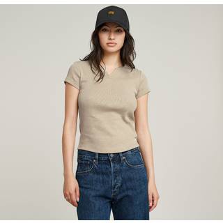 Micro Placket Slim Top - Beige - Women