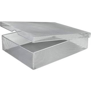 YBM Home Silver Hængslet Mesh Pencil Box Holder og desktop Organizer til Office Small Metal Box Opbevaringsboks med låg til markører Pens Erasers