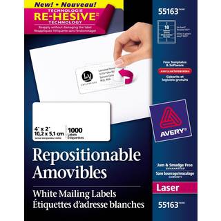 Avery 55163 Laseretiketter Forsendelse 2-tommer X4-tommer 1000/BX White