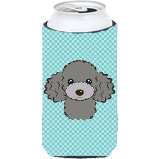 Checkerboard Blue Silver Grey Poodle Tall Boy Beverage Isulator Hugger BB1197TBC