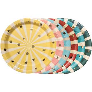 6 stk. Festlige Cirkusstriber papirtallerkener 18 cm – farverige og funktionelle til alle arrangementer