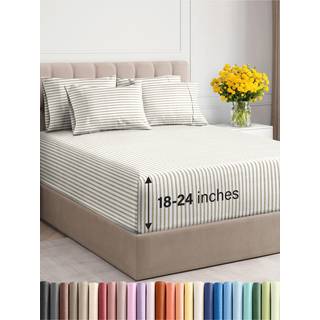 Ekstra Deep Twin XL Sheet Set - 4 Stykke Åndbar og afkølende ark - Hotel Luksus Sabs Set - Let pasform - Soft Wrinkle Free & Comfy Sheets Set - B