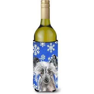 Kinesisk Crested Blue Snowflake Winter Wine Bottle Beverage Isulator Beverage Isulator Hugger