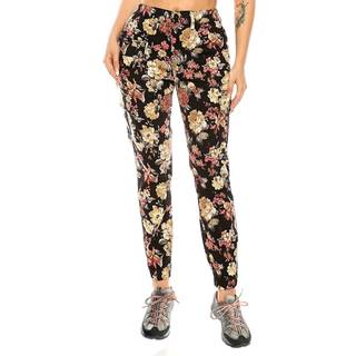 Dobbelt denim 5. januar Kvinders høje talje Last Jogger Bukser Afslappet Elastisk linning Taperede svedbukser med 6 Lommer SCP-2049 Sort blomst m