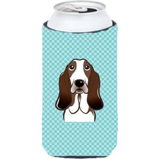 Checkerboard Blue Basset Hound Tall Boy Beverage Isulator Hugger BB1181TBC