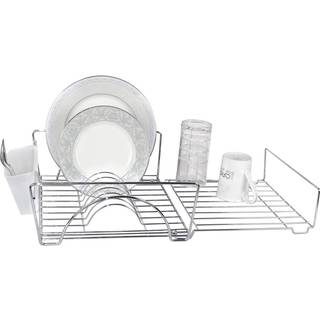 Smart Design Expandable Dish Drainer Drying Rack With Cutlery Cup - Steel Metal Wire - Pas i standardvask - opvask Cups Silverwargeargilandske -