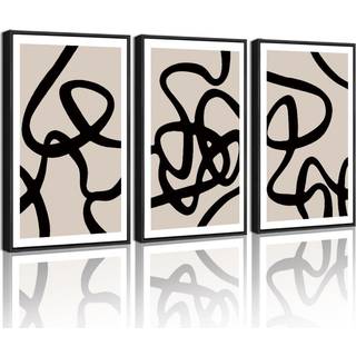 Phopago sorte linjer Abstract Wall Art Ink Wash Minimalist Framed Canvas Maleri Artwork 11x14in Black Framed