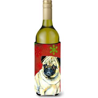 Mops r?de og gr?nne snefnug Julevinflaske Drikisolator Drikisolator Hugger