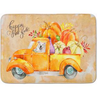 Caroline's Treasures Fall Harvest White Staffordshire Bull Terrier Machine Washing Memory Foam Mat Doormats