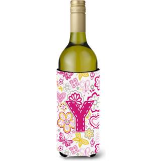 Brev Y blomster og sommerfugle lyserød vinflaske drikkevarer isolator hugger cj2005-yliterk
