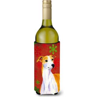Whippet r?de og gr?nne snefnug Julevinflaske Drikisolator Drikisolator Hugger