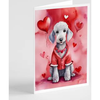 Caroline's Treasures DAC5278GCA7P Bedlington Terrier Mine Valentine lykønskningskortpakke med 8 blanke kort med konvolutter, finurlig A7 Størrels