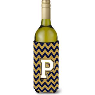 Brev P Chevron Navy Blue og Gold Wine Bottle Beverage Isulator Hugger CJ1057-Pliterk