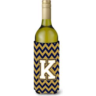 Brev K Chevron Navy Blue og Gold Wine Bottle Beverage Isulator Hugger CJ1057-Kliterk