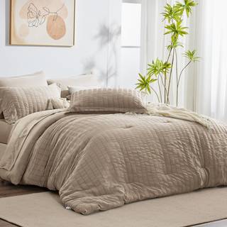 Cozylux dronning seersucker dyne sæt med ark khaki seng i en taske 7-delt hele sæson sengetøj sæt med dyne pude sham fladt ark monteret ark pudeb