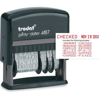 Trodat Printy 4817 Economy Dial-a-Phrase 12 Populære kontormeddelelser Måned i breve dag og år i antal gummi-stempel-selvfarve (rød)