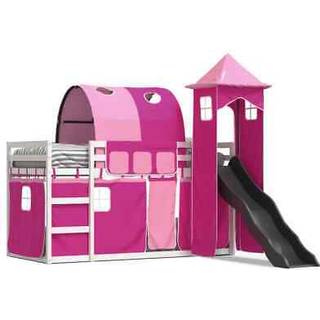 Køjeseng Med Rutsjebane Og Forhæng Lyserød - Hvid og lyserød / 80 x 200 cm