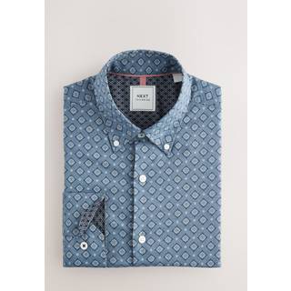 Next Blue Tile Print Regular Fit Easy Care Oxford Shirt