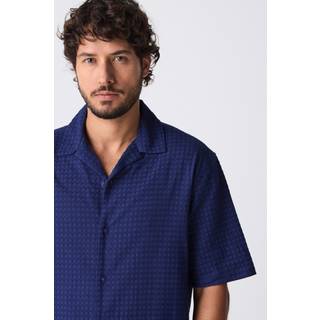 Next Navy Blue Short Sleeve Textured Waffle 100% Cotton Shirt