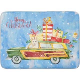 Caroline's Treasures Merry Christmas White Collie Machine Washable Memory Foam Mat Doormats