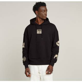 Multi Logo Loose Hooded Sweater - Black - Men