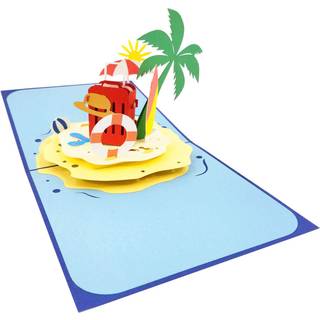 Pop Card Express Beach Pop Up Retirement Card - Birthday Card Tillykke Kort pensionskort Fædre Day Mothers Day Beach Pop Up Card (Island Bagage)