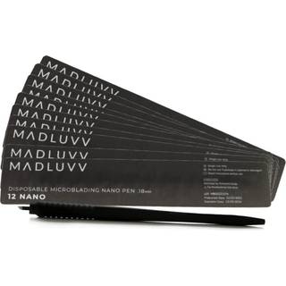 Madluvv Nano 12 Professional Brow Artistry Pens til fejlfri øjenbryn Premium kuglepenne til pigmentblæk 18mm Steril engangs mikro -pande skarp -