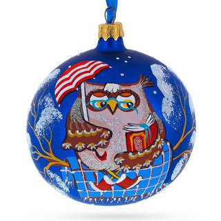 L?rd fugl neds?nket i en bog h?ndglaskugle julepynt 4 tommer