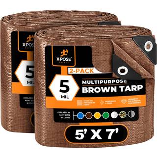 Multipurpose Beskyttende cover Brun Poly Tarp 5 'X 7' (2 -Pack) - Holdbart vandafvisende vejrbestandig - 5 mil tyk polyethylen - af Xpose Safety