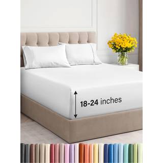 Ekstra Deep Twin Sheet Set - 4 stykker åndbar og afkølende ark - Hotel Luxury Bedark Sæt - Let pasform - Blød rynkefrit og behagelige ark sæt - B