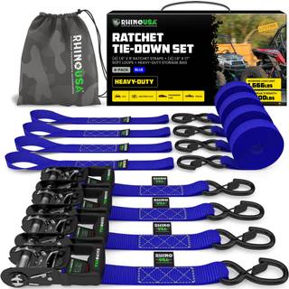 Rhino USA Ratchet stropper Heavy Duty Kit (4 -pack) - 1,6 tommer x 8 fod (5 208 lb Break Strength) - Ultimate Tie Down Stropp med sikkerhed S kro