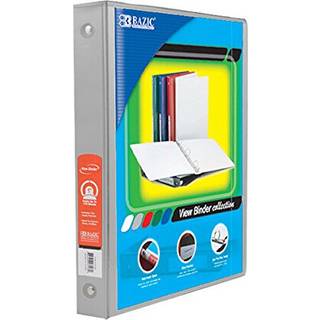 Bazic 1 """" Gray 3-Ring View Binder m/ 2-lommer
