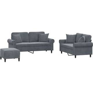 Sofasæt 2 Dele Velour - Mørkegrå / med puder og fodskamler
