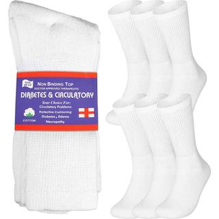 Special Essentials 6 par Ikke-bindende hvid bomuldsdiabetiske besætningssokker med ekstra bred top til mænd og kvinder hvid 9-11