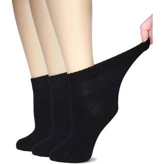 Hugh Ugoli Women's Bambus Ankel Loose Fit Diabetiske sokker Soft Seamless Toe Wide Pretchy ikke-bindende Top 3 par sort sko St?rrelse: 10-12